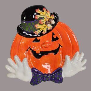 Fitz and Floyd Plate Pumpkin Halloween Jack O Lantern‎ Canape Serving Plate READ
